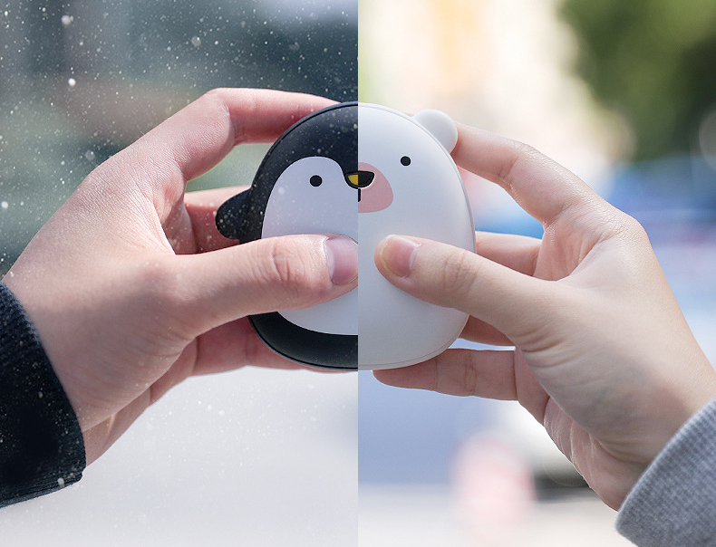 Portable Cartoon Hand Warmer Power Bank - Penguin & Polar Bear