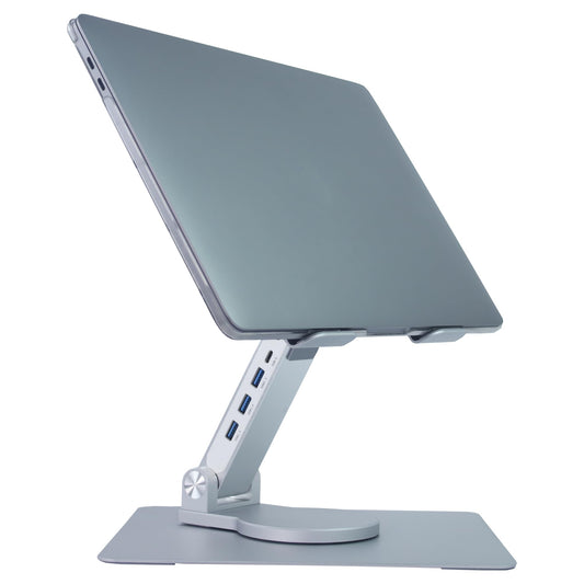 Adjustable Laptop Stand with 360 Rotating Base Foldable Ergonomic Laptop Riser for Desk Swivel Computer Stand for Laptop or Tablet Metal Laptop Holder – Collapsible Fits 13-17” MacBook
