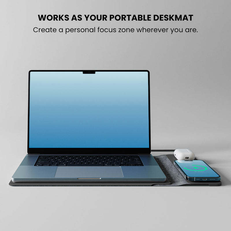 Portable Laptop Sleeve with Wireless Charging Desk Mat