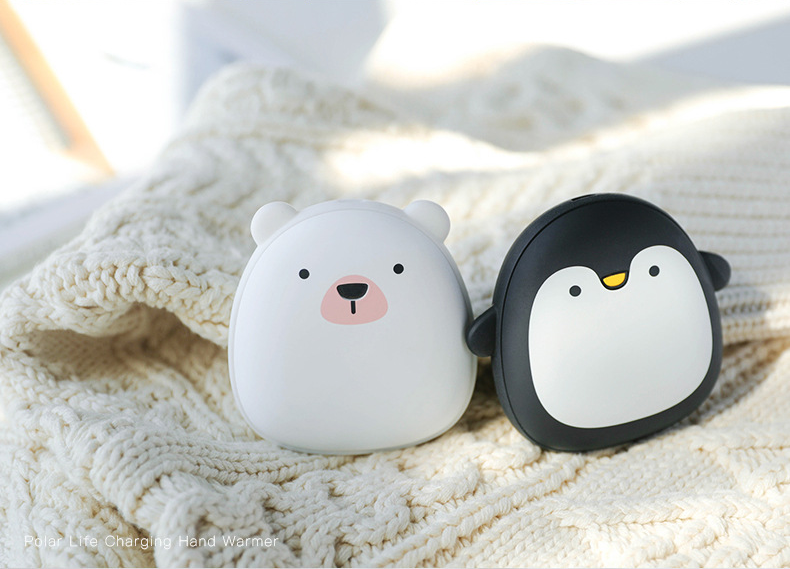 Portable Cartoon Hand Warmer Power Bank - Penguin & Polar Bear