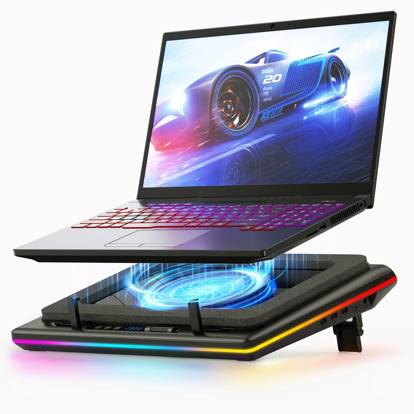 Laptop Cooling Pad Gaming Laptop Cooler with Powerful Turbofan Fast Cooling Laptop 15.6-21in Adjustable Speed Touch Control LCD Screen
